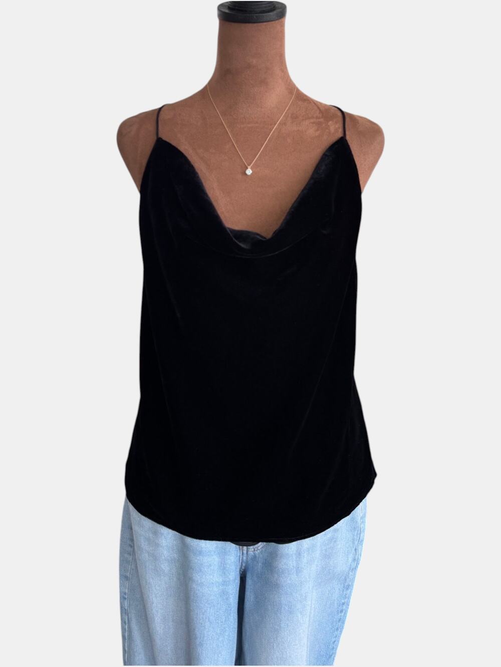 New & Other Stories Black Velvet Cowl Neck Sleeveless Blouse Halter Top Size 8